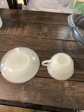 A-1458 Fire King white swirl milk glass teacup & Saucer gold rim