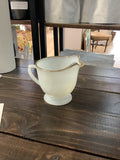 A-4159 fire king white milk glass swirl creamer with gold trim