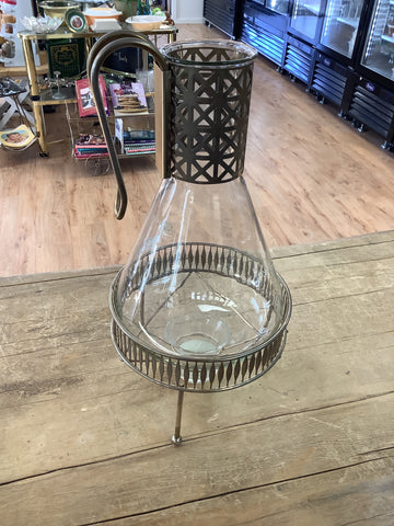 A 0312 Vintage Coffee Carafe and Warmer Stand Pyrex & Brass