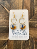 RSH-38 HEXAGON Dried Floral Resin Earrings