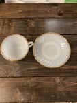 A-4154 Fire king white and gold trim cup & Saucer anchor Hocking milk glass