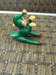 A-4285 Vintage Vintage Elf Figurine Green Rubbery Christmas Sitting Position Plant Hanger Pixie