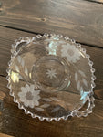 A- 4298 2 Handle Imperial Candlewick Etched Glass Ashtray or Caddy Dish with cornflower