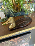 A-4213 Vintage Brass & Wood Duck Tray