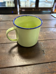 A-4228 Vintage Enamel Mug Green- Blue Rim