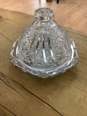 A-4264 Vintage Crystal and Silver Butter Or Cheese Dish