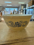 A-4251 Pyrex “Homestead” Pattern Brown & Blue Small & Medium Mixing Bowl Nesting