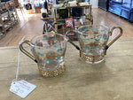 A 3338 Libbey David Douglas Pinecone Set of coffee servers ( cream and sugar) Teal and Brass