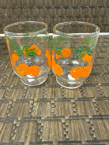 A-3360 1970s  Anchor Hocking Juice Glasses 2 Quantity Orange Juice Glasses Small 3 1/8" Tall