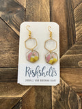 RSH-38 HEXAGON Dried Floral Resin Earrings