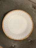 A-4156 Fire King Swirl Golden Milk Glass Gold Rim set of 4 dinner plates