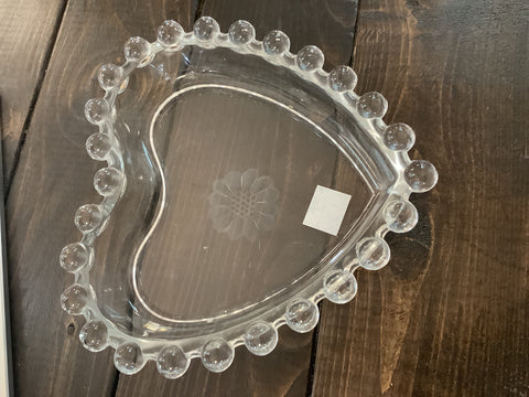 A- 4297 Heart Shaped Imperial Candlewick Etched Glass Ashtray or Caddy Dish with cornflower