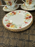 A-4270 Vintage VTG 1960s PARAGON Bone China England AUTUMN GLORY Set of 4 Cup & Saucers plus 3 butter plates