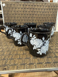 A-4290 Vintage Black and White Rose Ceramic Coffee Cups -B & T Ceramics - Made in England - Set of 6