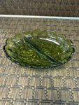 A-4273 Vintage Indiana Green Glass Candy/serving Dish, Scalloped Edges