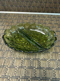 A-4273 Vintage Indiana Green Glass Candy/serving Dish, Scalloped Edges