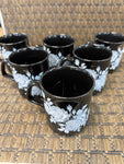 A-4290 Vintage Black and White Rose Ceramic Coffee Cups -B & T Ceramics - Made in England - Set of 6