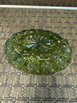 A-4273 Vintage Indiana Green Glass Candy/serving Dish, Scalloped Edges