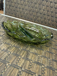 A-4273 Vintage Indiana Green Glass Candy/serving Dish, Scalloped Edges