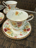 A-4270 Vintage VTG 1960s PARAGON Bone China England AUTUMN GLORY Set of 4 Cup & Saucers plus 3 butter plates