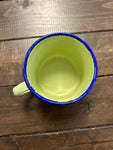 A-4228 Vintage Enamel Mug Green- Blue Rim