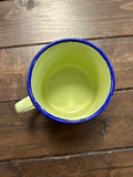 A-4228 Vintage Enamel Mug Green- Blue Rim