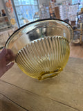 A 2892 Antique Depression Glass Yellow Amber large 11 inch Mixing Bowl by Federal Glass. Ribbed Body Rolled Rim Square Bottom, Very Light Wear.