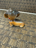 A-4278 Vintage MCM Anthropomorphic Dachshund Dog Ceramic Red Bow Big Eyes Figurine Japan