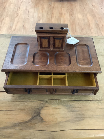 A 3811 Vintage Men’s Valet Dresser, watch holder, jewelry box, table top organizer Velvet yellow interior