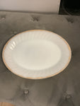 A-4157 fire king oval serving platter white gold rim