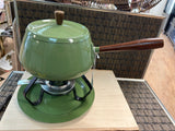 A-3708 Vintage Avocado Green Fondue Pot w/Stand and Tray