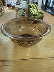 A-4245 Pyrex Festive Harvest Brown Glass Pink Pattern Birds Flowers Hearts Small & Medium Mixing Bowl Nesting