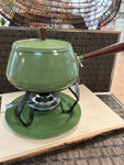 A-3708 Vintage Avocado Green Fondue Pot w/Stand and Tray