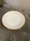 A-4156 Fire King Swirl Golden Milk Glass Gold Rim set of 4 dinner plates