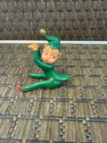 A-4285 Vintage Vintage Elf Figurine Green Rubbery Christmas Sitting Position Plant Hanger Pixie