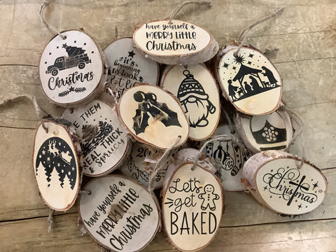 Ab-04 Assorted Wood Burnt Ornaments