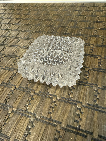 A-4272 Vintage Fenton Glass Hobnail Spiked Clear Tea Light Candle Holder, Personal Ashtray, Trinket/Ring holder 3in Square