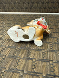 A-4278 Vintage MCM Anthropomorphic Dachshund Dog Ceramic Red Bow Big Eyes Figurine Japan