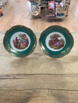 A 3472 LIMOGES FRANCE 4” DIAMETER PLATE WITH STAND ATTACHED COURTING SCENE FRAGONARD SET OF 2