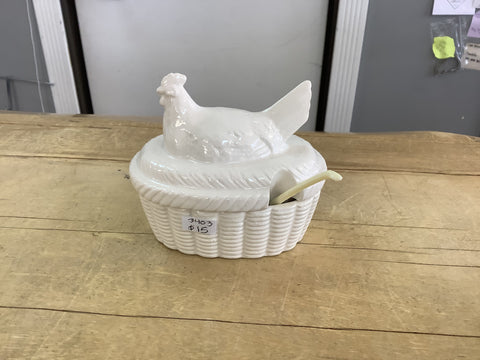 A-3403 Small Ceramic Hen on Nest w/Spoon