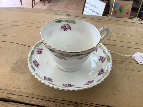 A-3842 Teacup and Saucer w/Purple Flowers