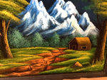 A-4048 Velvet Painting 28x39” Mountain and Cabin