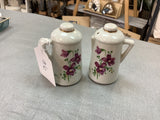 A-4071 Salt+Pepper Shaker w/Handles Purple Flowers