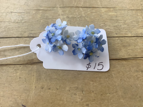 A-3387 Blue Hydrangea Clip on Earrings