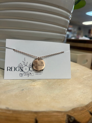 RAC-09 Large Rose Gold Circle Charm Necklace