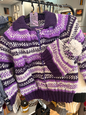 JK-05 Kids Purple & White Zip-Up with matching toque