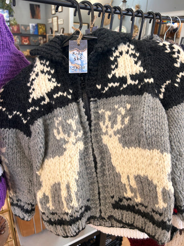 JK-12 Kids Black & Grey Zip-Up with White Deer on the sides and back