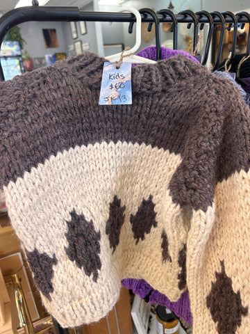 JK-13 Kids Cream Knitted Pullover with Brown Diamonds on the side
