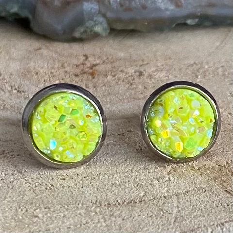 RSH-05 8mm Yellow Druzy Earrings Choose from the drop down list (Stainless Steel)