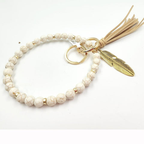 FLY-140 Boho Wristlet- Cream With Feather